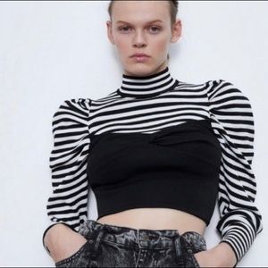 NWT Zara Striped Puff Sleeve Sweater S/S 2020